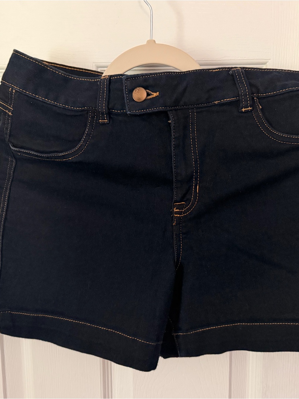 Dark Denim High-Rise Shorts with Contrast Stitching